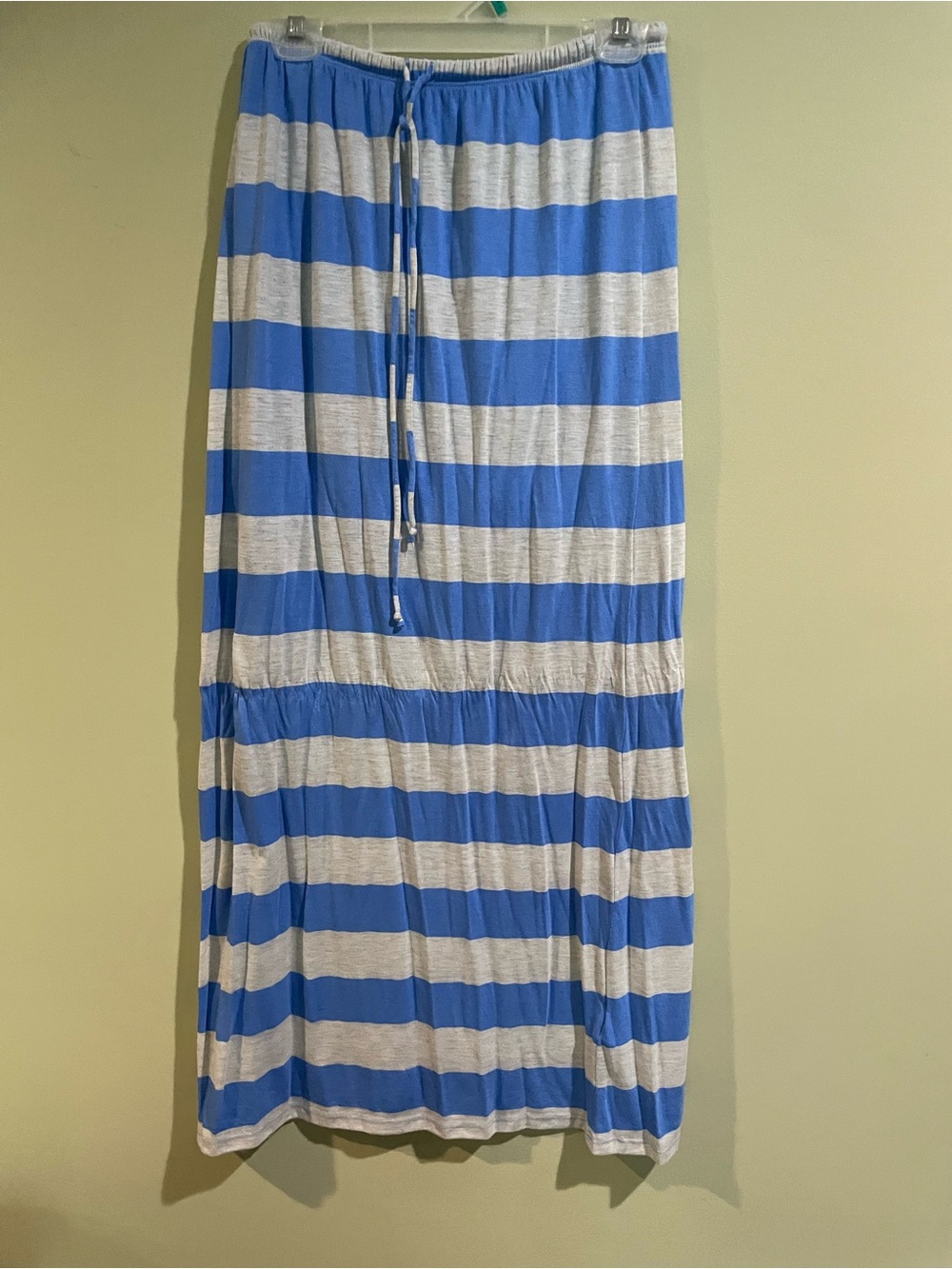 C & C California Casual Blue and Grey Striped Maxi Skirt with Drawstring size sm
